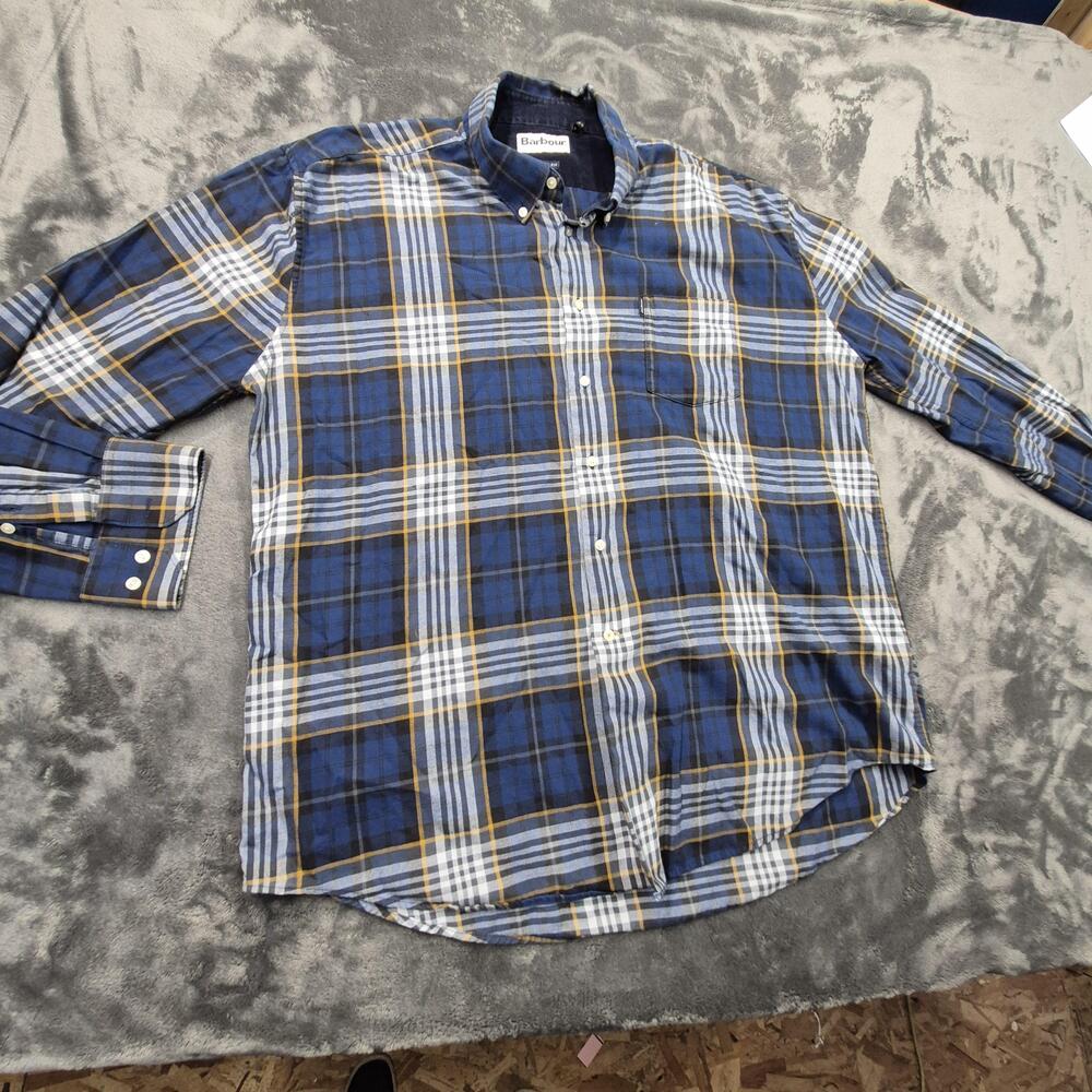 Barbour Alvin Regular Fit Men’s XL Blue Gold Tartan Plaid Cotton Shirt MSH3788NY